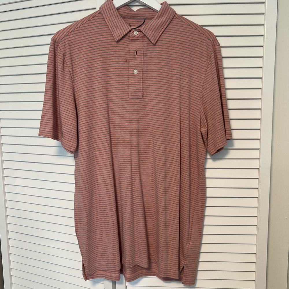 Faherty Coral and Teal Striped Shirt
